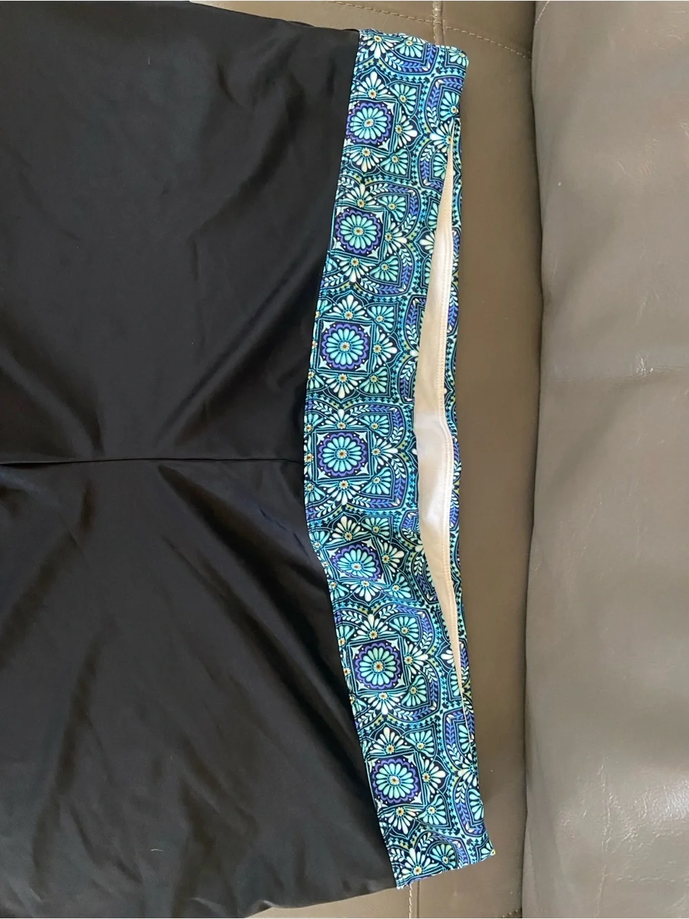 Black Swim Shorts with Blue Mosaic Waistband